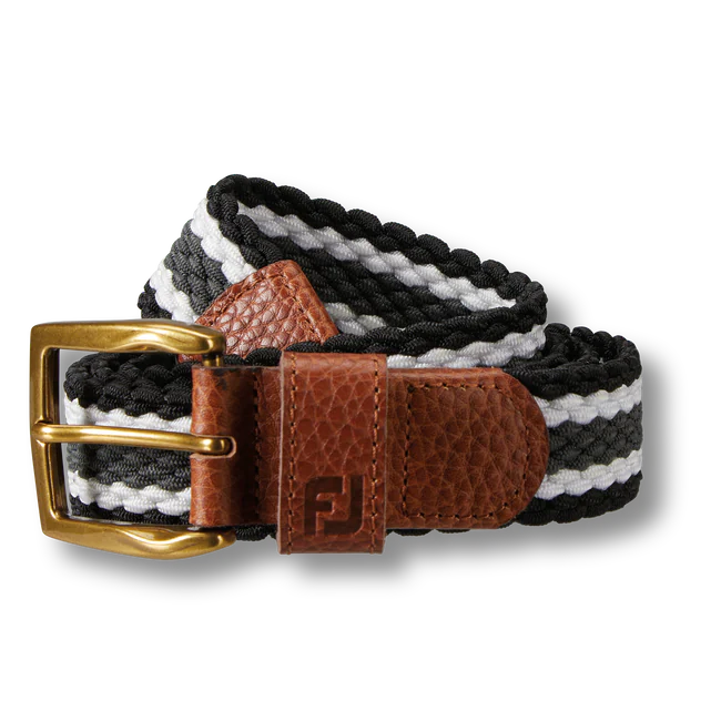 STRIPED BRAIDED BELT BLACK AND WHITE