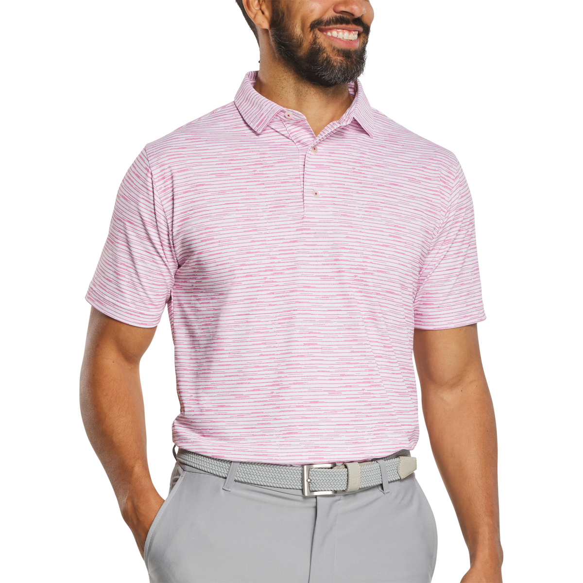 BROKEN STRIPE PIQUE WHITE MAGENTA